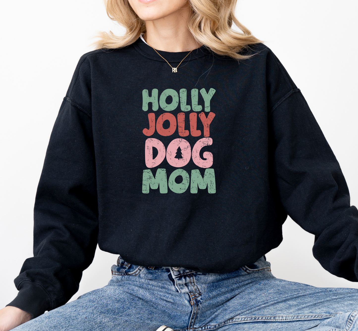 Holly Jolly Dog Mom Christmas Crewneck Sweatshirt