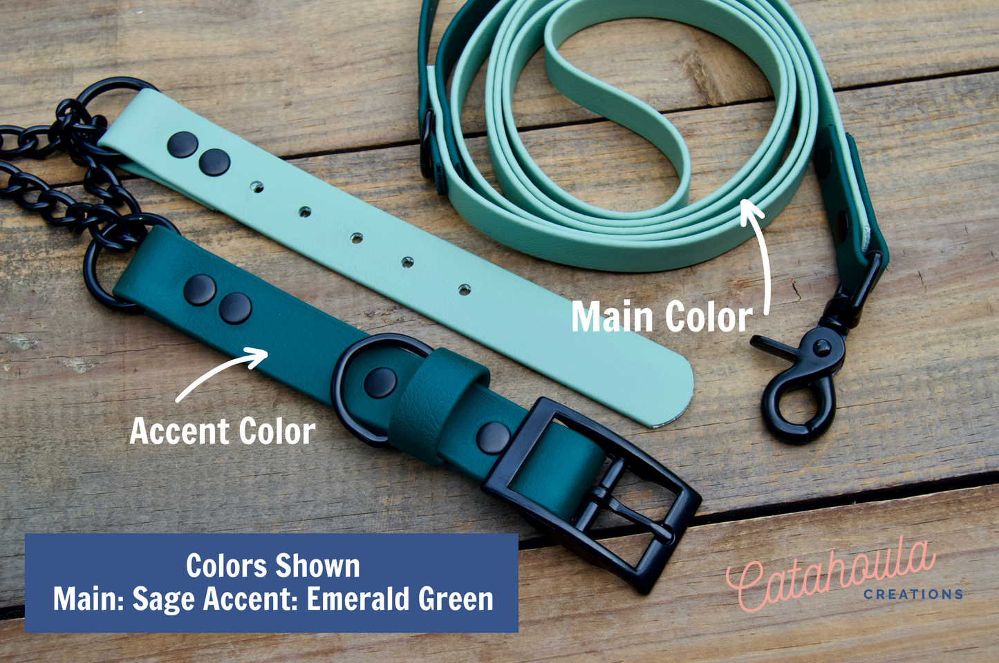 Bundle of Two Color Chain Martingale Biothane Dog Collar and Leash