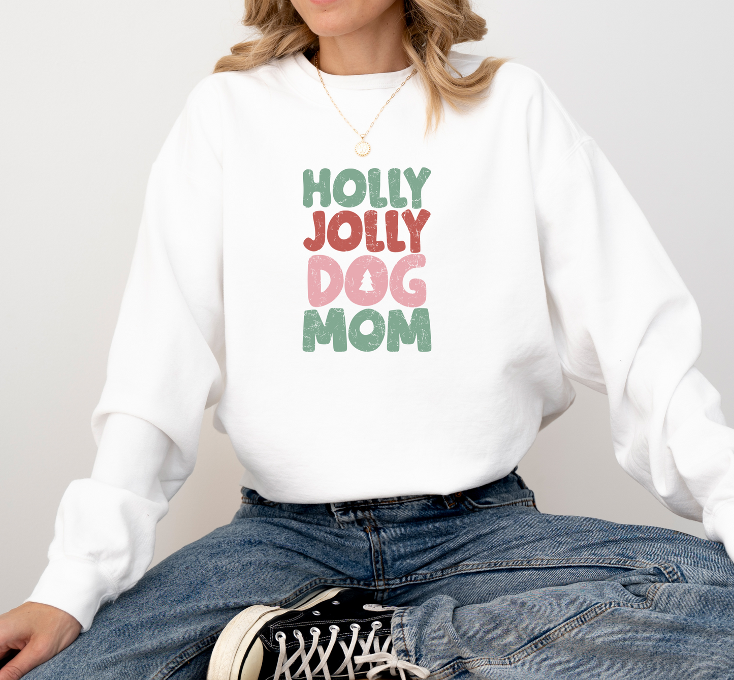 Holly Jolly Dog Mom Christmas Crewneck Sweatshirt