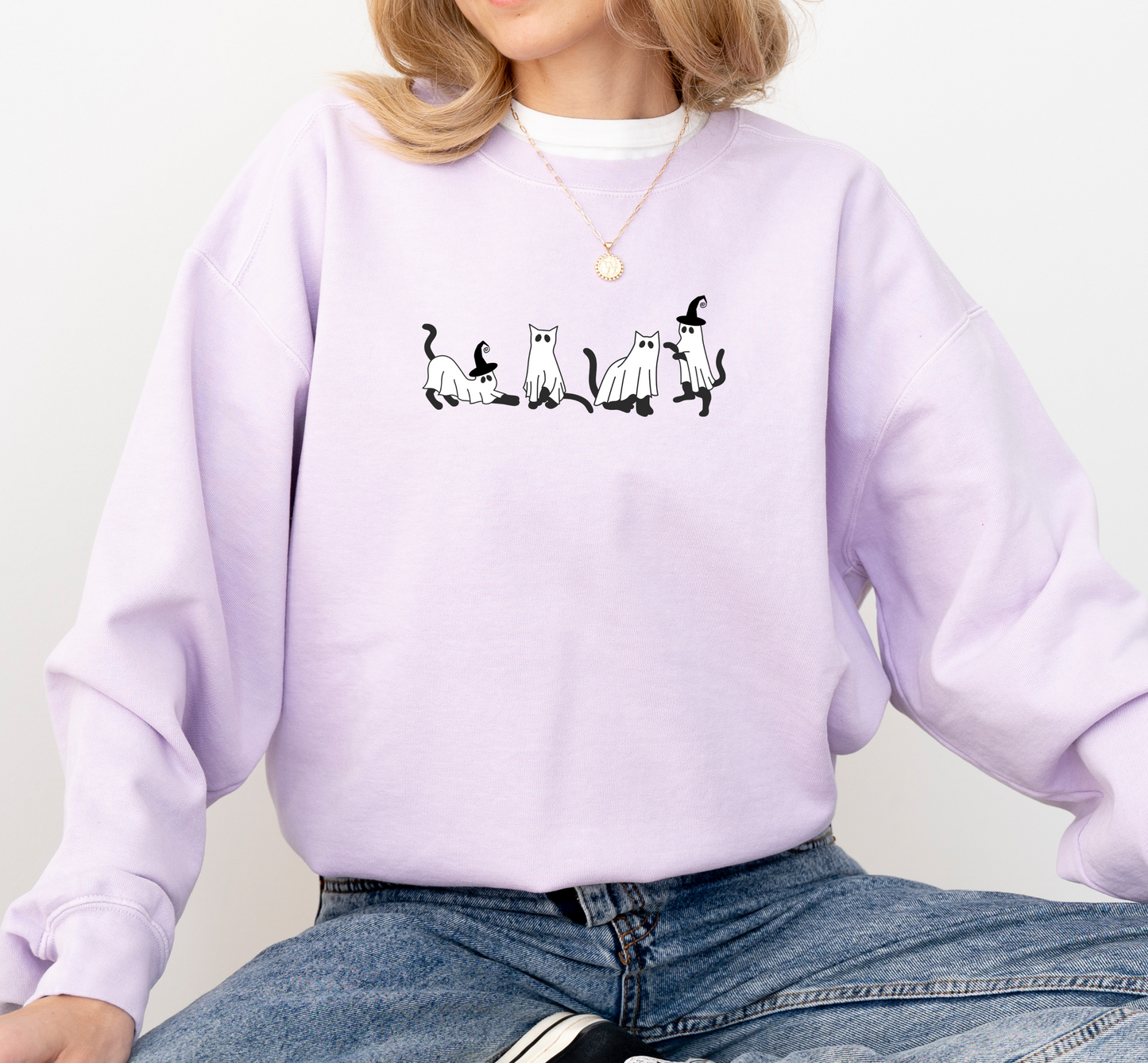 Ghost Cats Halloween Crewneck Sweatshirt