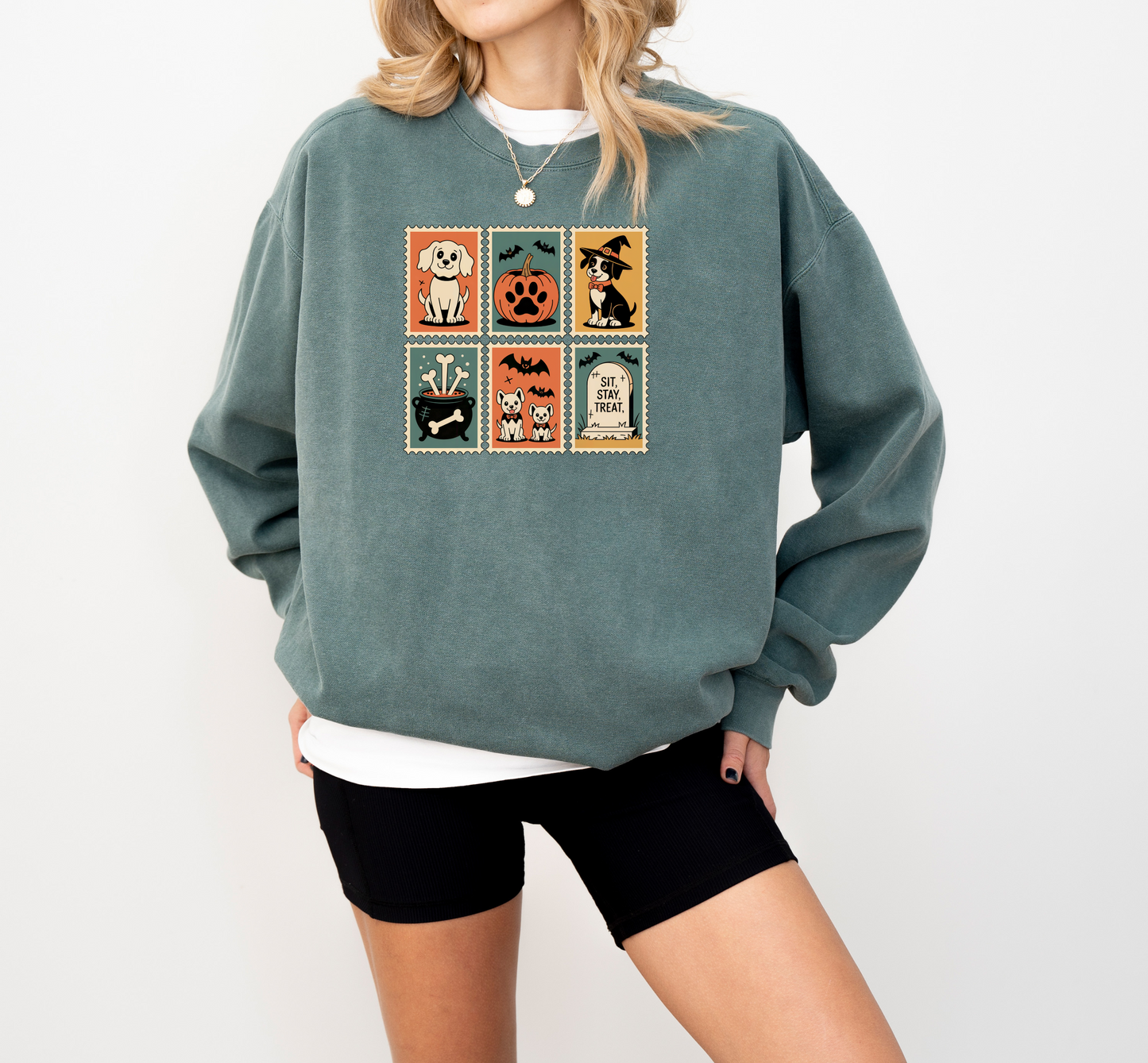 Halloween Dog Stamps Crewneck Sweatshirt
