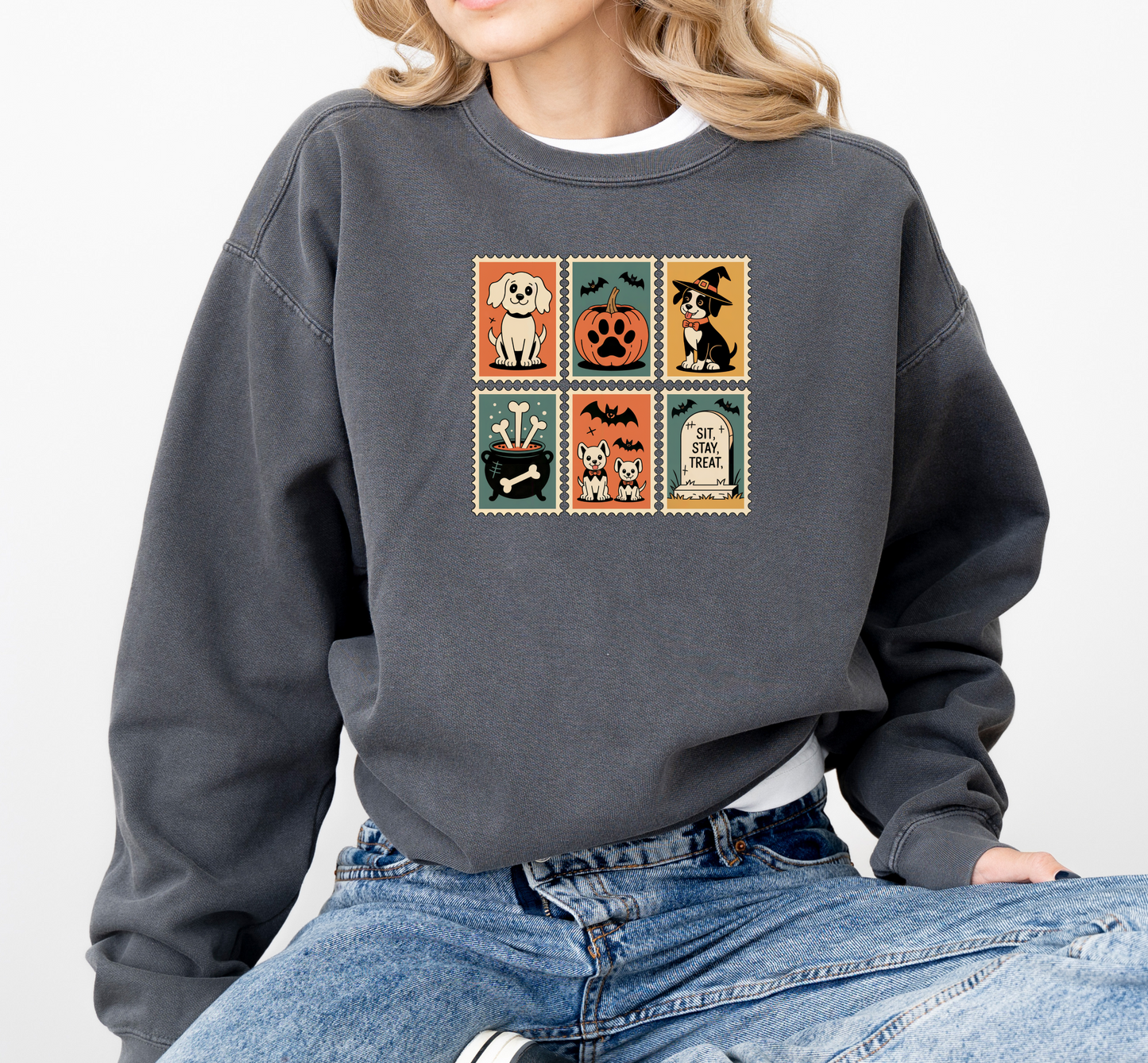 Halloween Dog Stamps Crewneck Sweatshirt