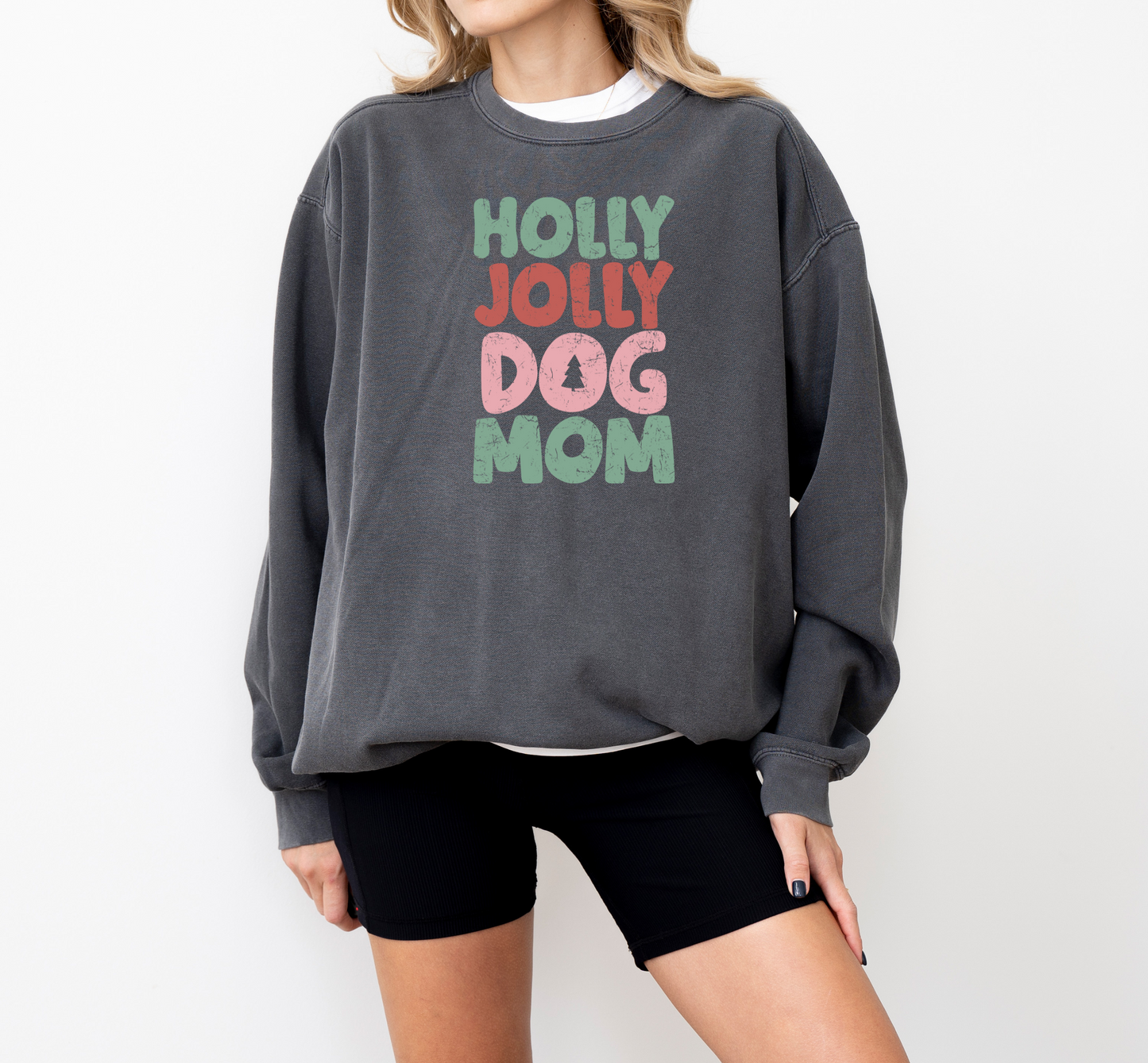 Holly Jolly Dog Mom Christmas Crewneck Sweatshirt