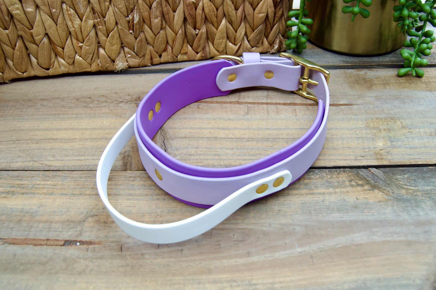 RTS Large 16-19 INCH Lilac and Amethyst Sport Handle Biothane Dog Collar