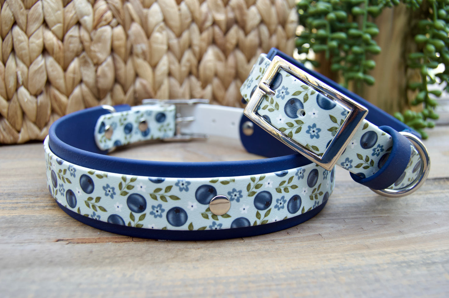 Blueberry printed Biothane Dog Collar