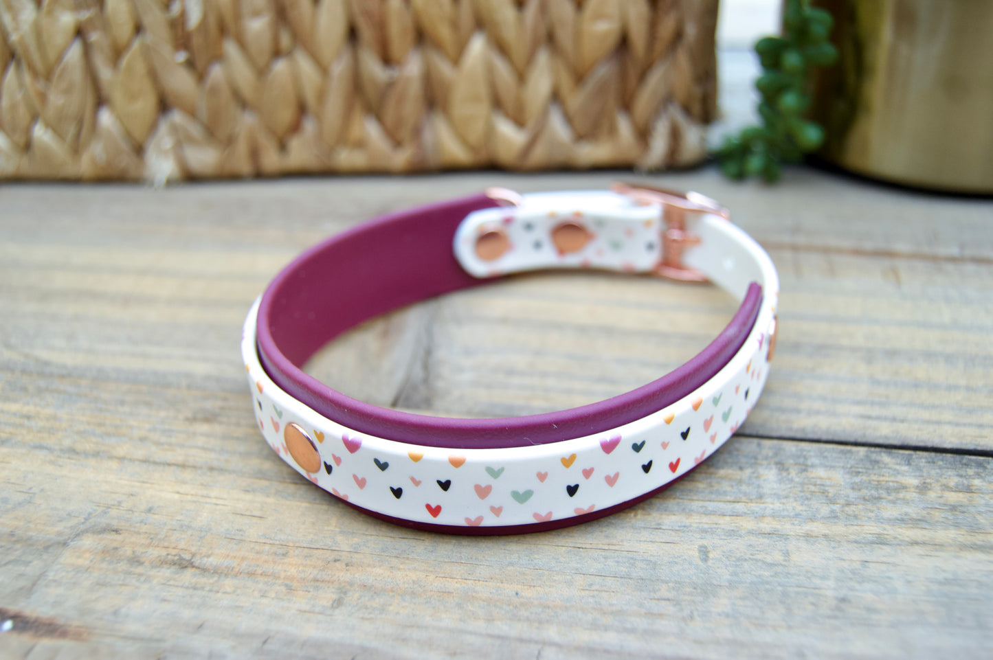 Colorful Hearts: Mini Printed Double Layer Biothane Dog Collar