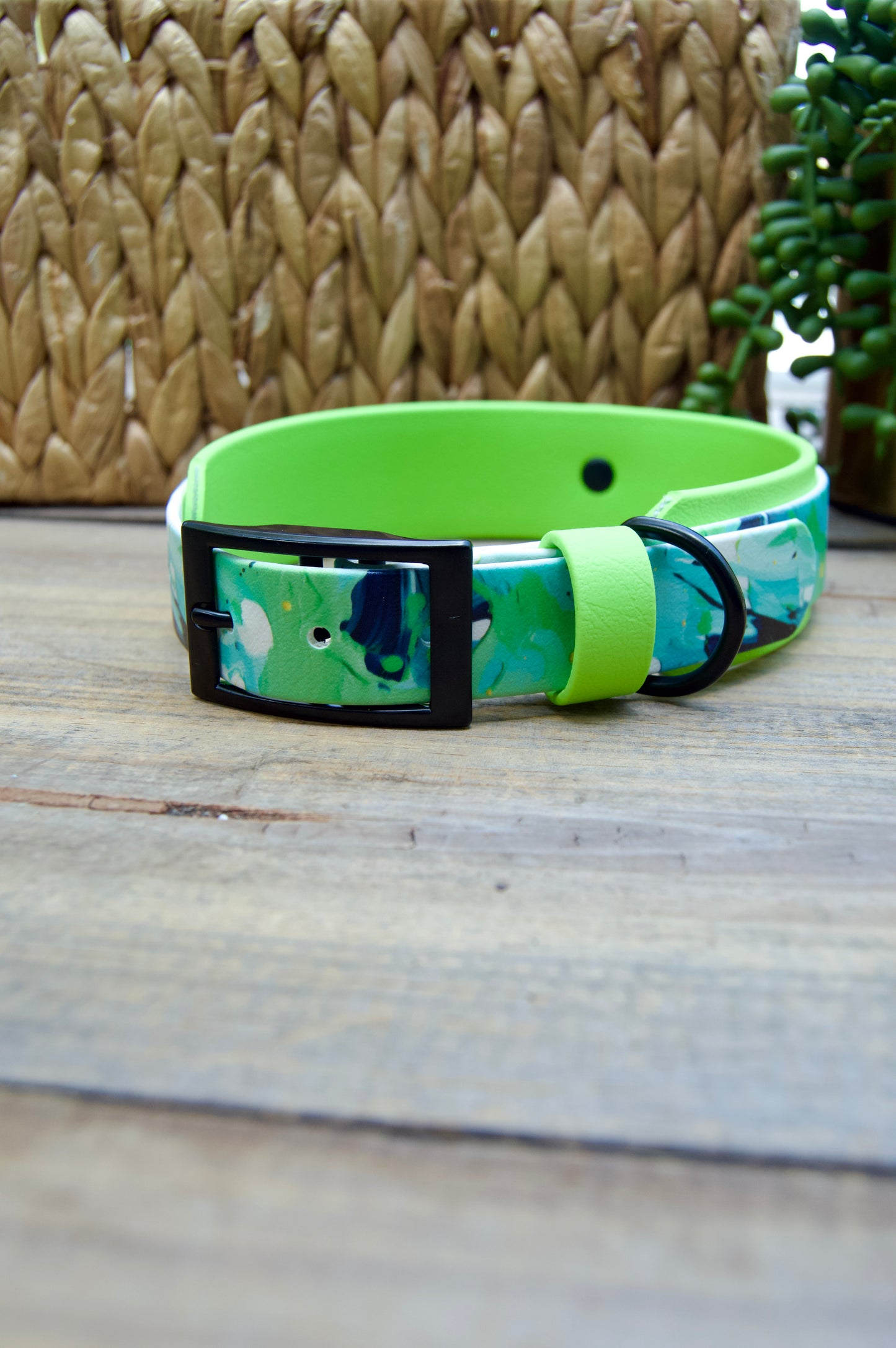 Lime Swirl: Printed Double Layer Biothane Dog Collar