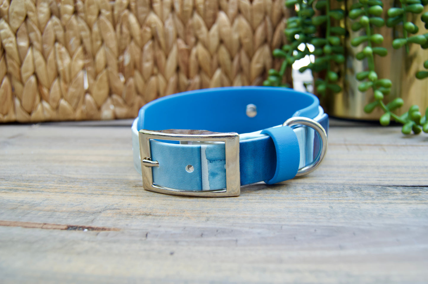 Blue Stripes: Printed Double Layer Biothane Dog Collar