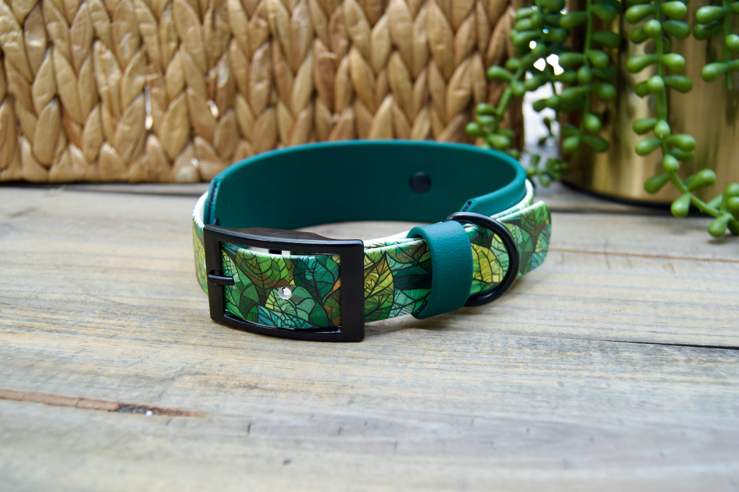 Stained Glass Leaves: Printed Double Layer Biothane Dog Collar
