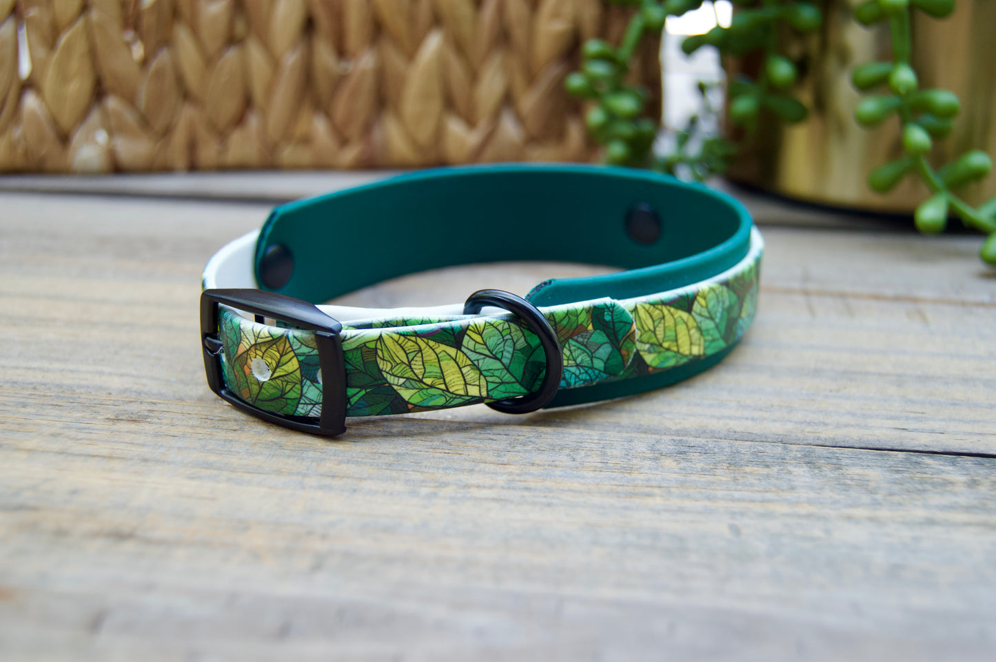 Stained Glass Leaves: Mini Printed Double Layer Biothane Dog Collar