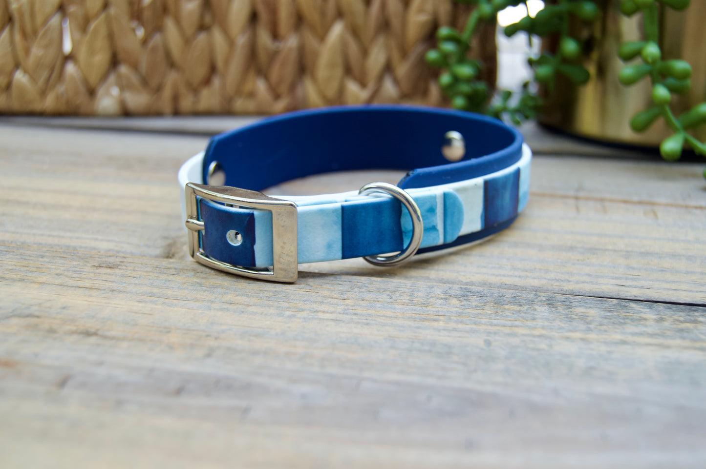 Blue Stripes: Mini Printed Double Layer Biothane Dog Collar