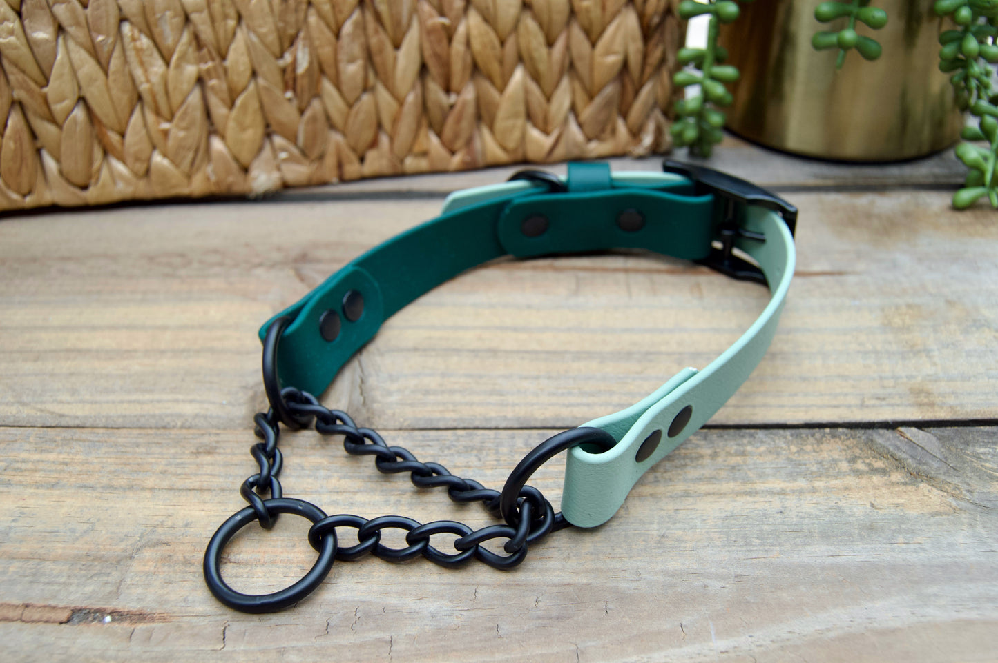 RTS Large 16-19 INCH Emerald Green and Sage Green Chain Martingale Biothane Dog Collar
