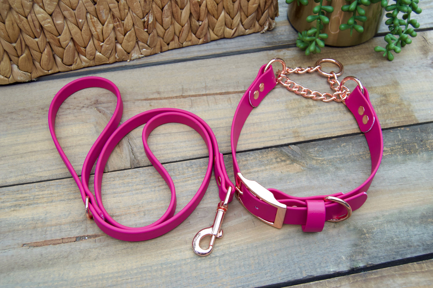 RTS 3FT and XLarge 19-22 INCH Magenta Chian Martignale Biothane Dog Collar and Leash