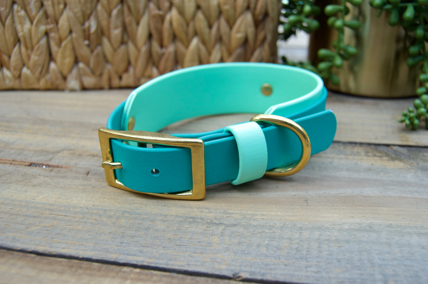RTS *FLAWED* Mint Green and Teal Double Layer Biothane Dog Collar