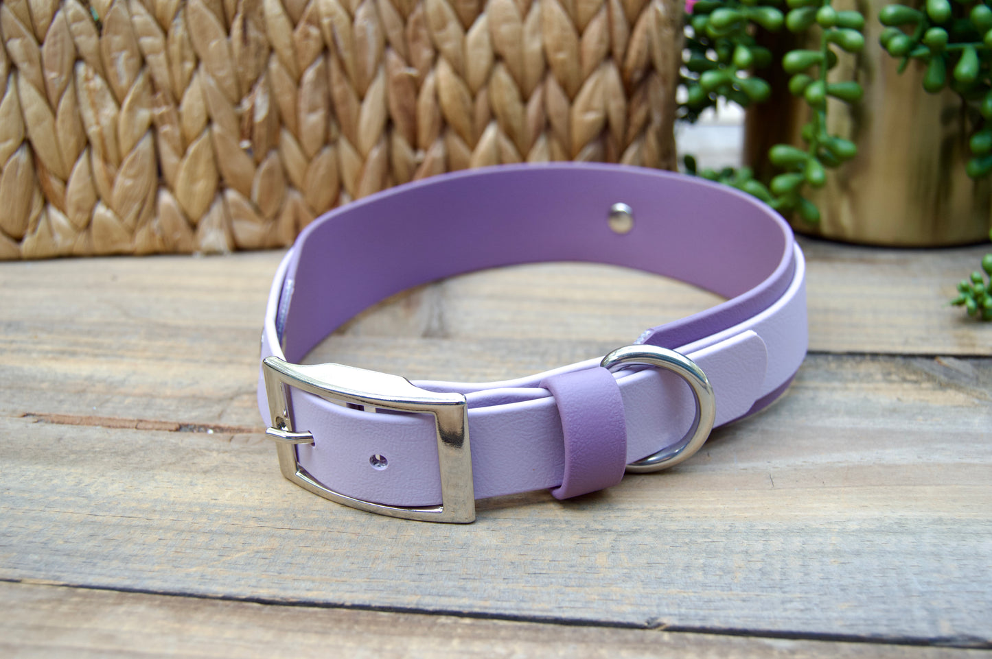 RTS 18-21 INCH Lilac and Mauve Double Layer Biothane Dog Collar