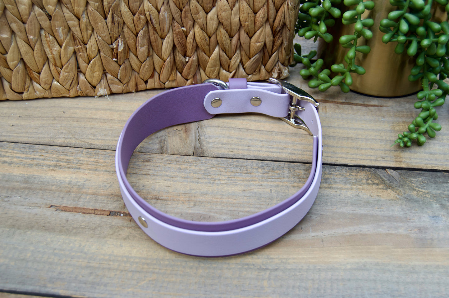 RTS 18-21 INCH Lilac and Mauve Double Layer Biothane Dog Collar