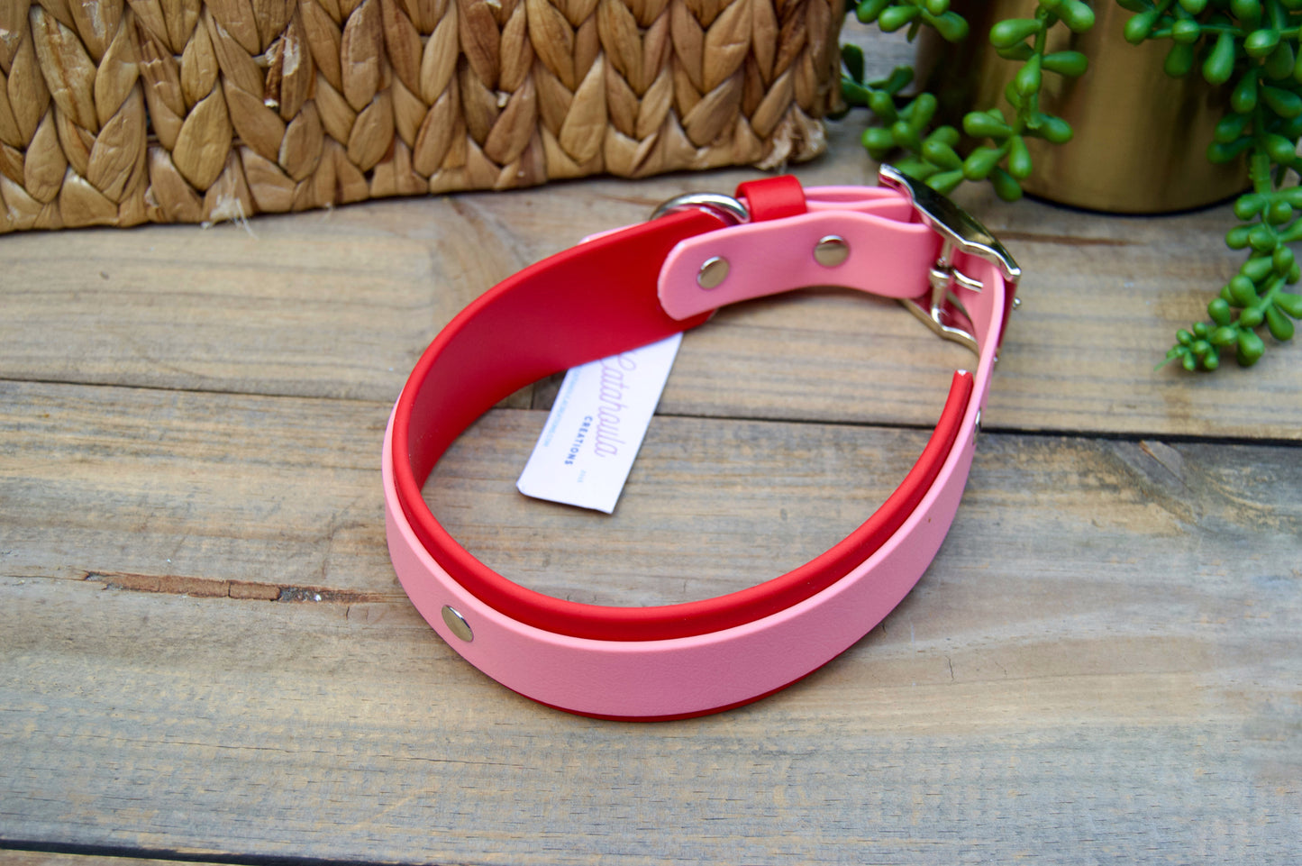 RTS 16-19 INCH Pastel Pink and Red Double Layer Biothane Dog Collar
