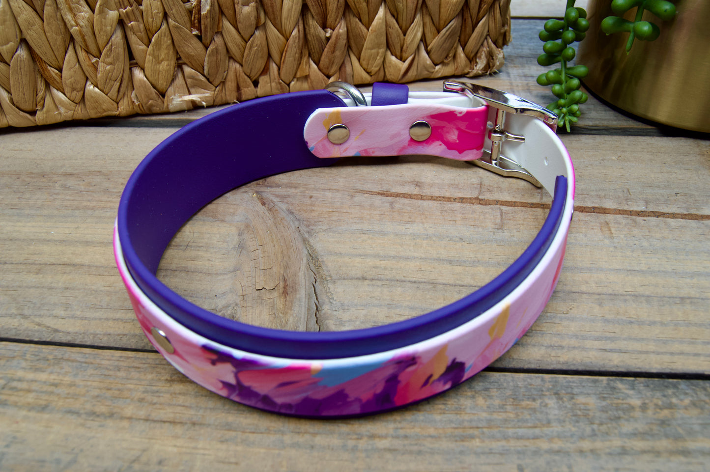 Pink Paint: Printed Double Layer Biothane Dog Collar