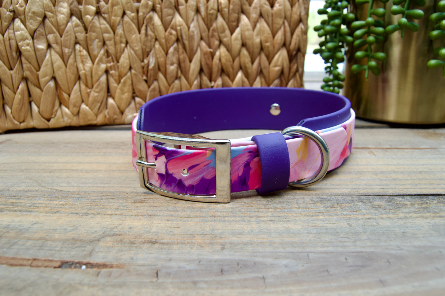 Pink Paint: Printed Double Layer Biothane Dog Collar
