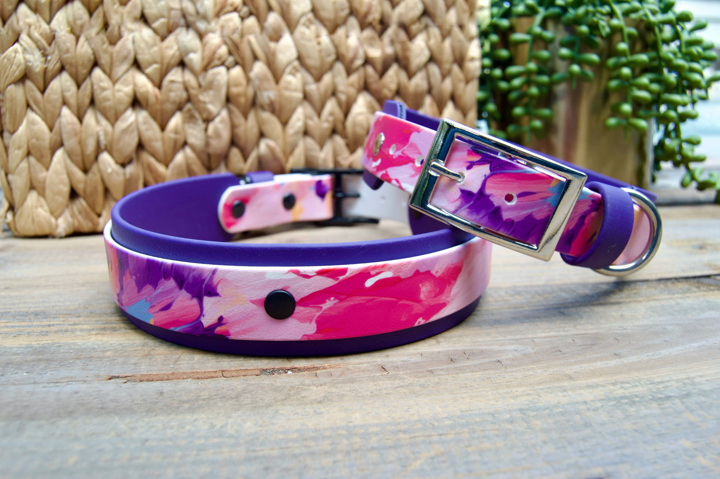 Pink Paint: Printed Double Layer Biothane Dog Collar