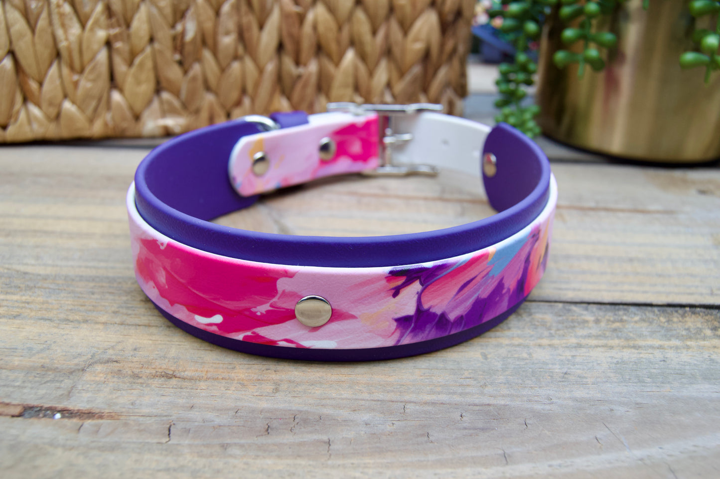 Pink Paint: Printed Double Layer Biothane Dog Collar