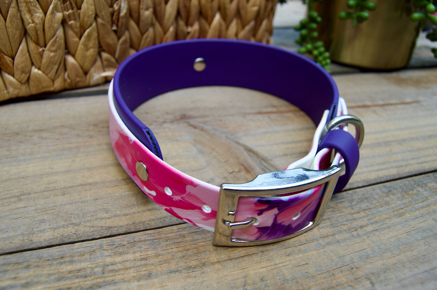 Pink Paint: Printed Double Layer Biothane Dog Collar