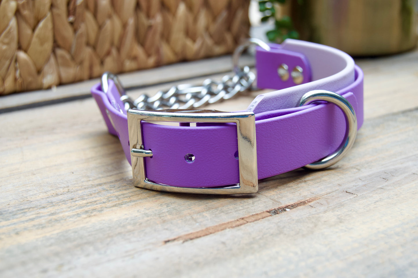 Adjustable Two Color Tapered Martingale Biothane Dog Collar