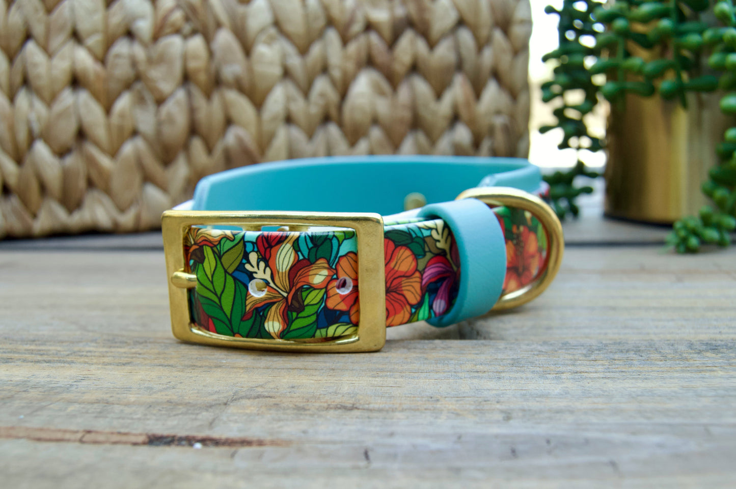 Stained Glass Hibiscus: Printed Double Layer Biothane Dog Collar