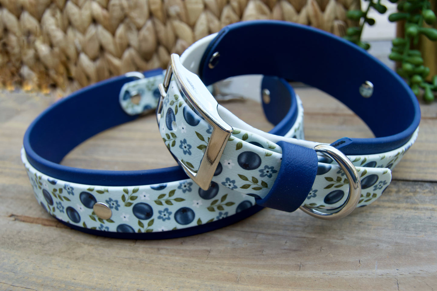 Blueberry: Printed Double Layer Biothane Dog Collar