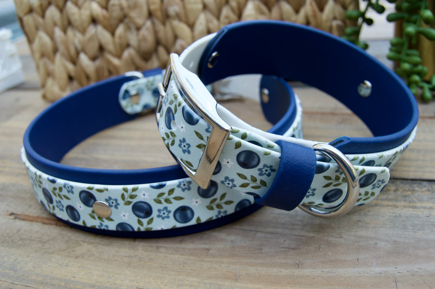 Blueberry: Printed Double Layer Biothane Dog Collar