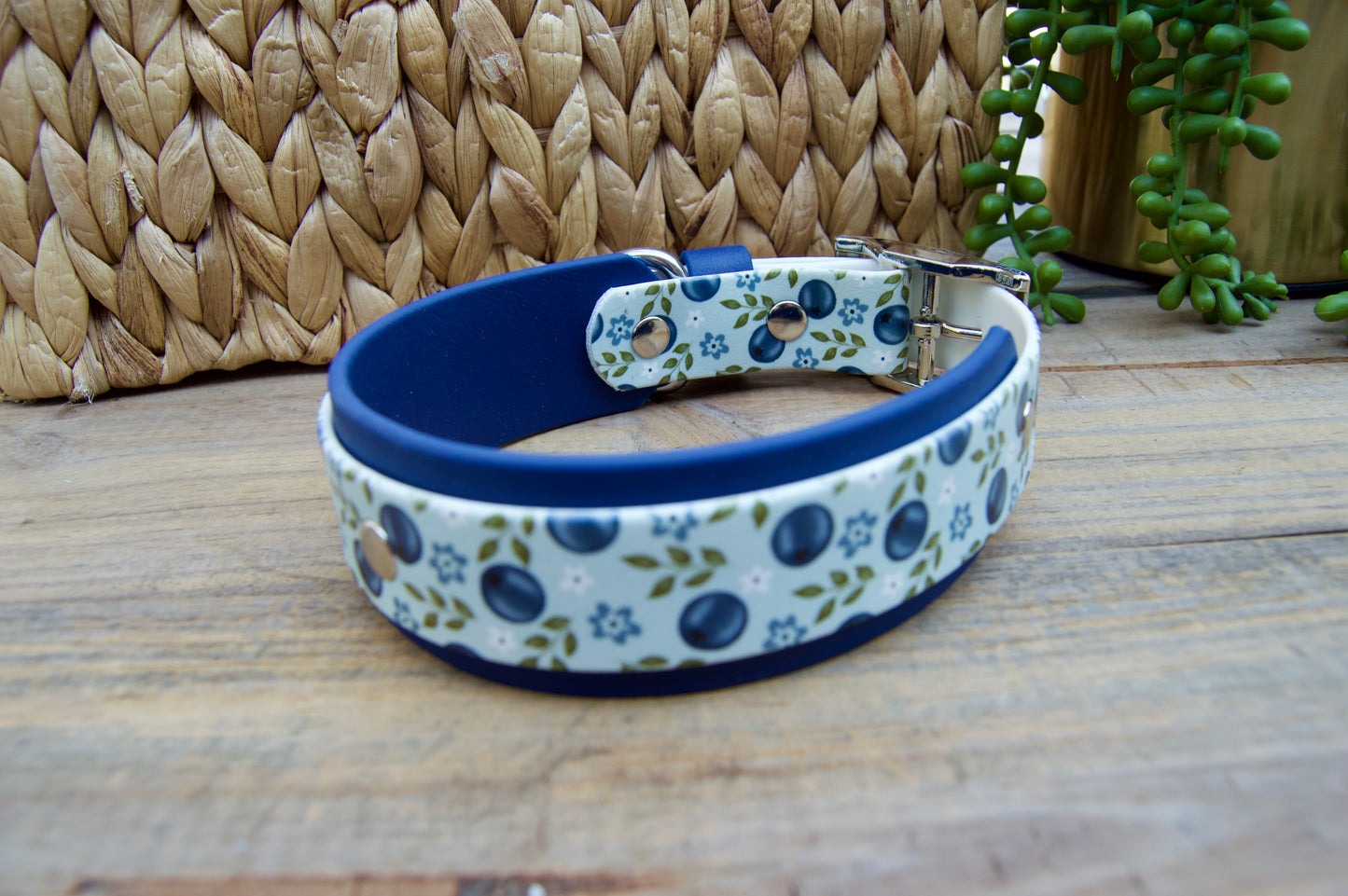 Blueberry: Printed Double Layer Biothane Dog Collar