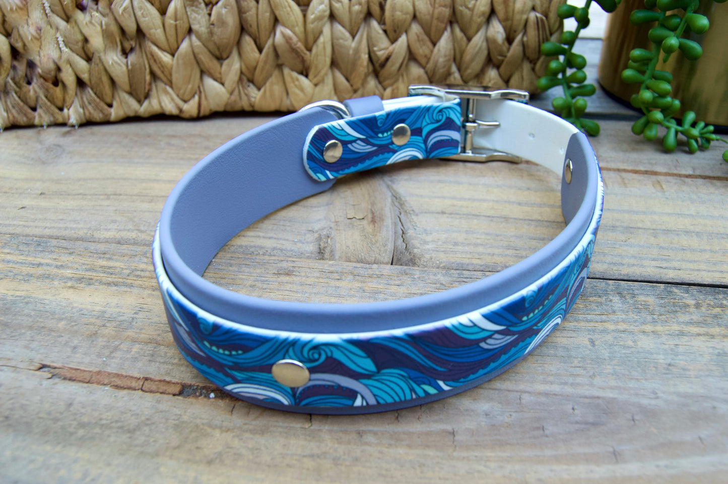 Waves: Printed Double Layer Biothane Dog Collar