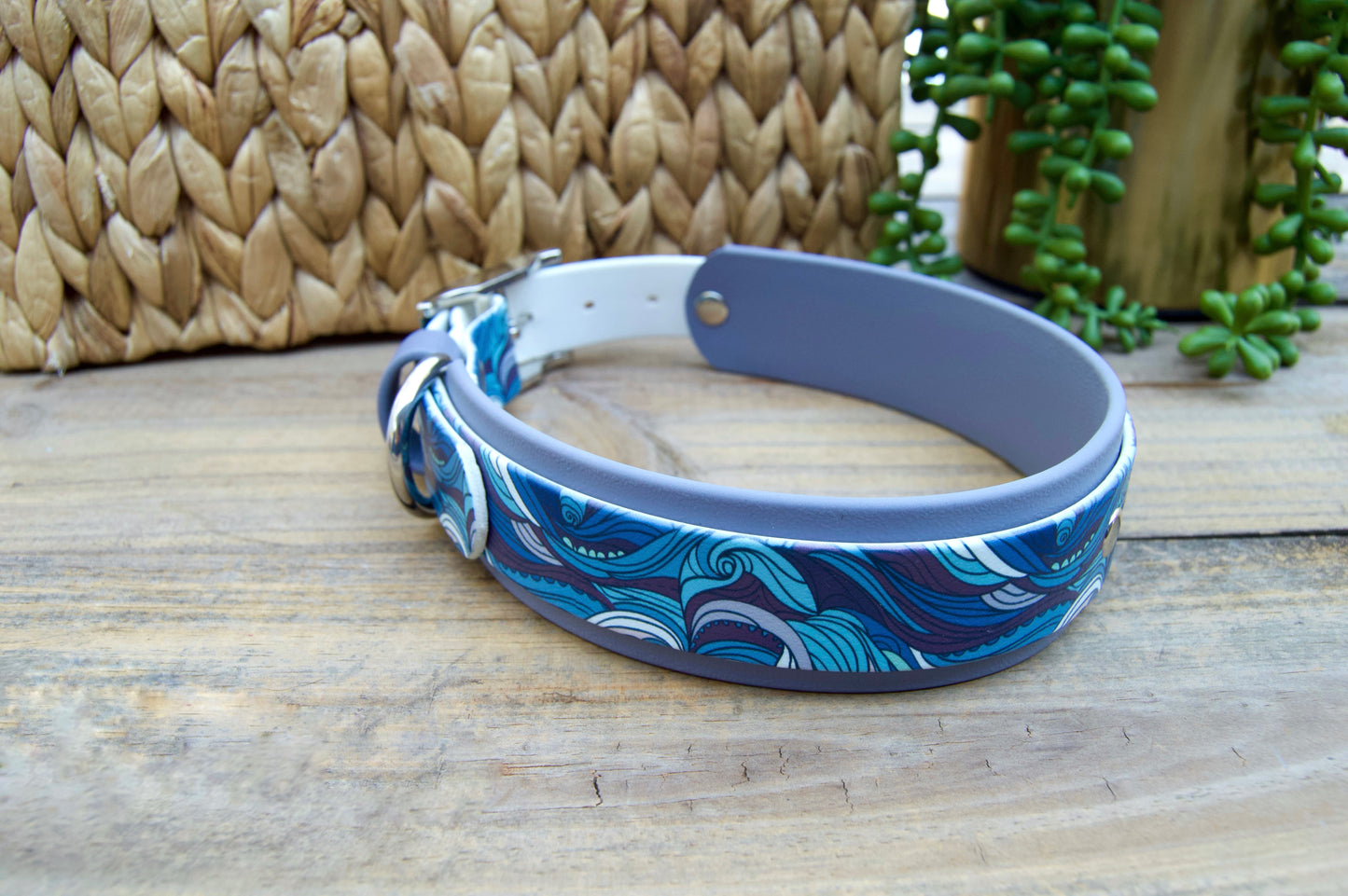 Waves: Printed Double Layer Biothane Dog Collar
