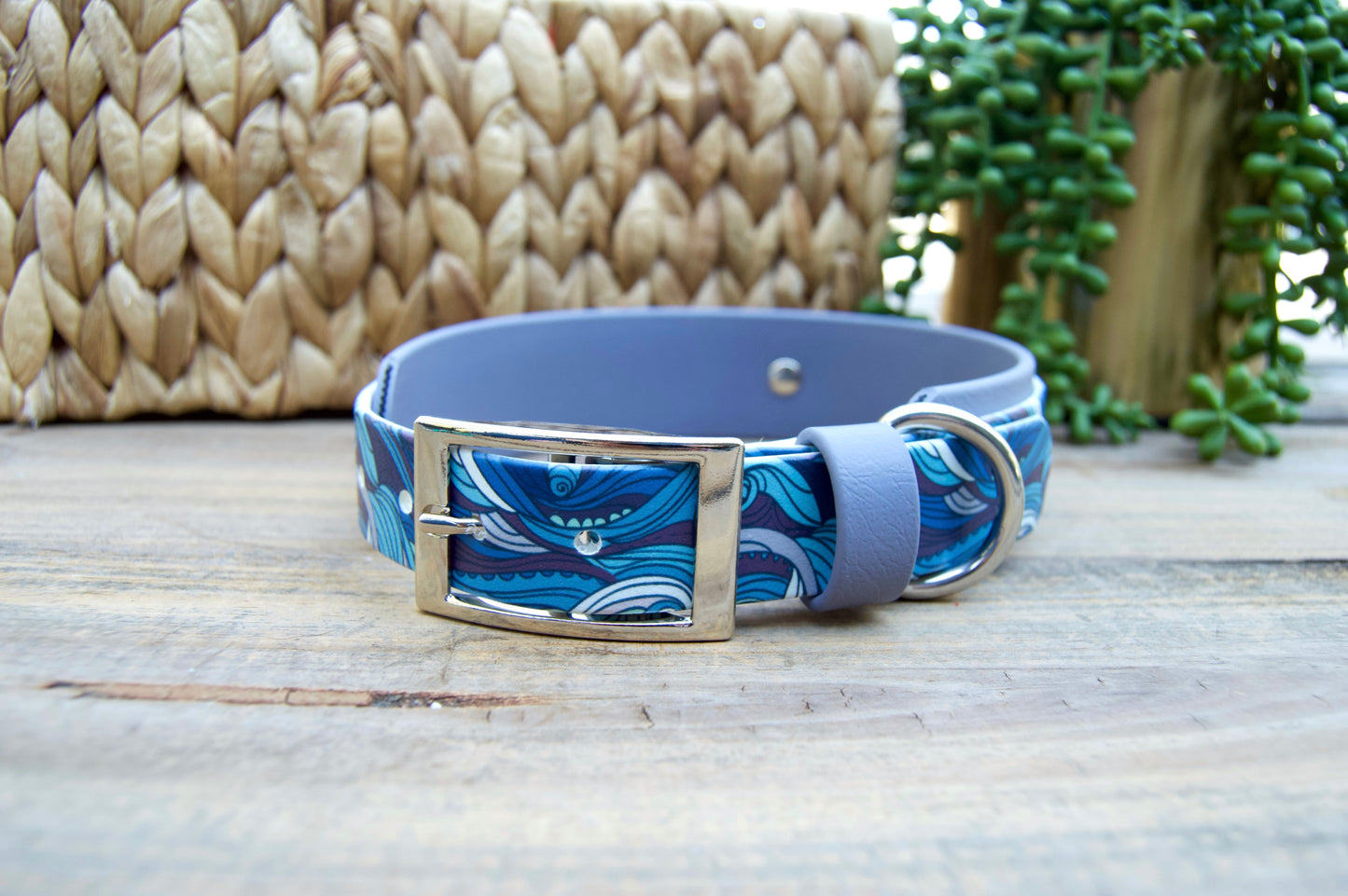Waves: Printed Double Layer Biothane Dog Collar