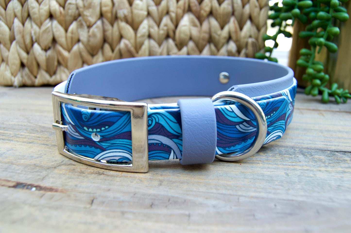 Waves: Printed Double Layer Biothane Dog Collar
