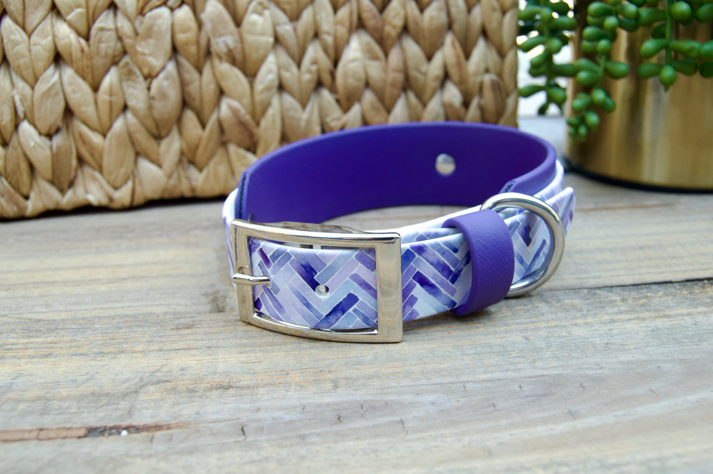Purple Herringbone: Printed Double Layer Biothane Dog Collar