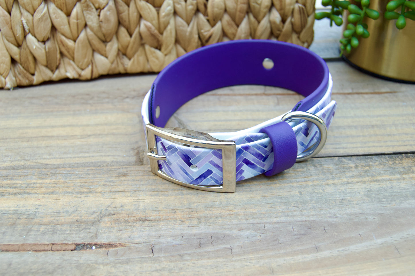 Purple Herringbone: Printed Double Layer Biothane Dog Collar