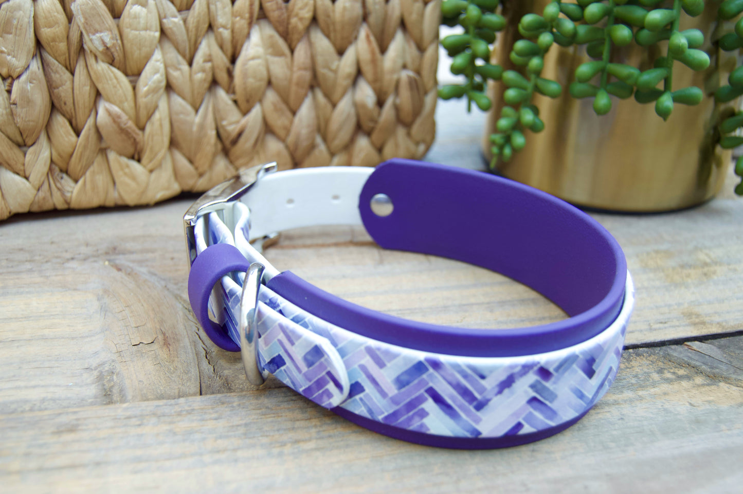 Purple Herringbone: Printed Double Layer Biothane Dog Collar