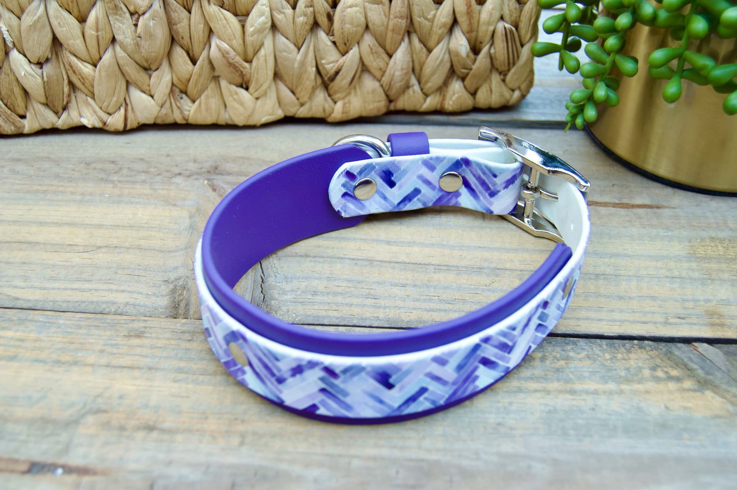 Purple Herringbone: Printed Double Layer Biothane Dog Collar