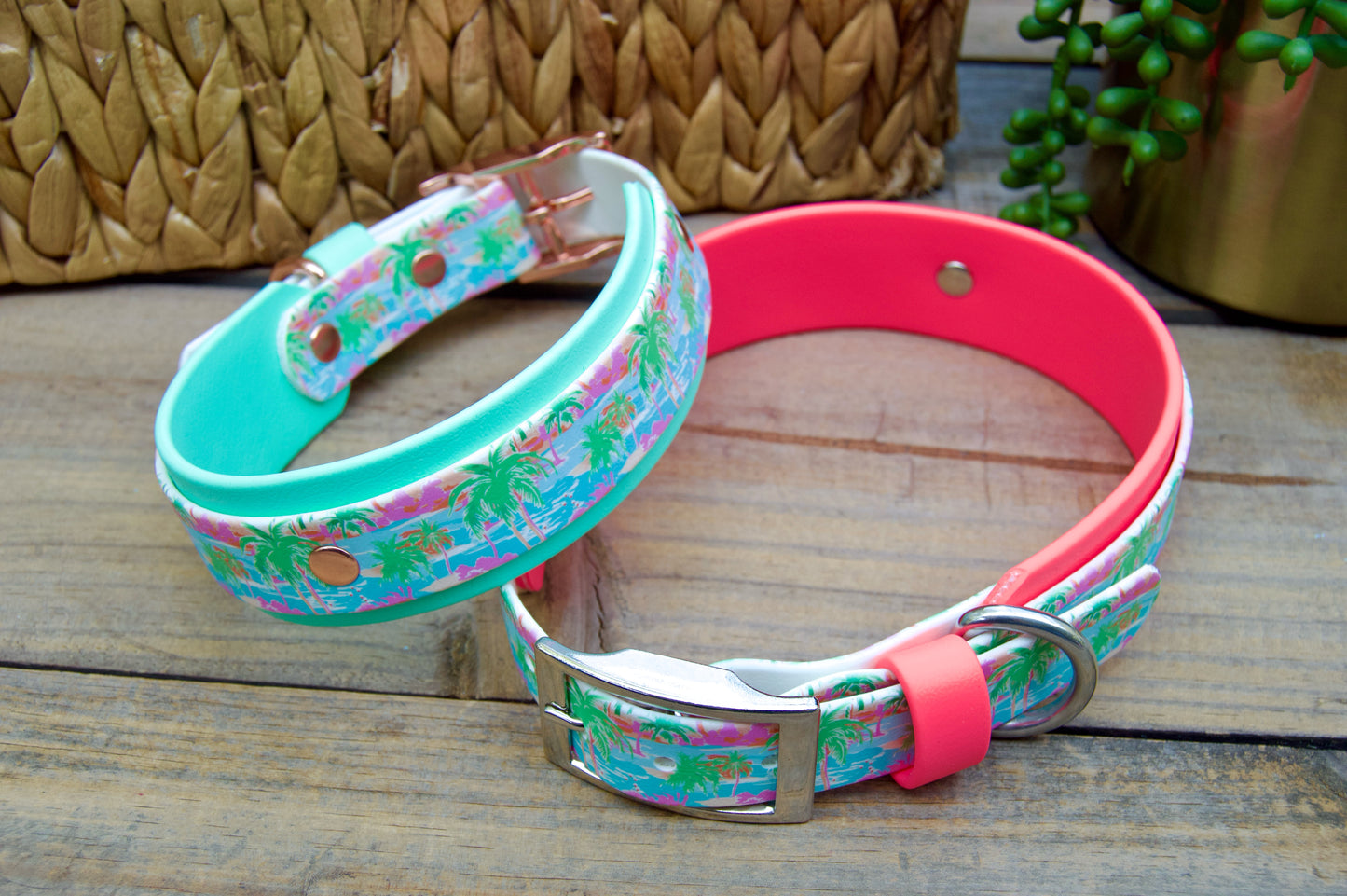 Palm: Printed Double Layer Biothane Dog Collar