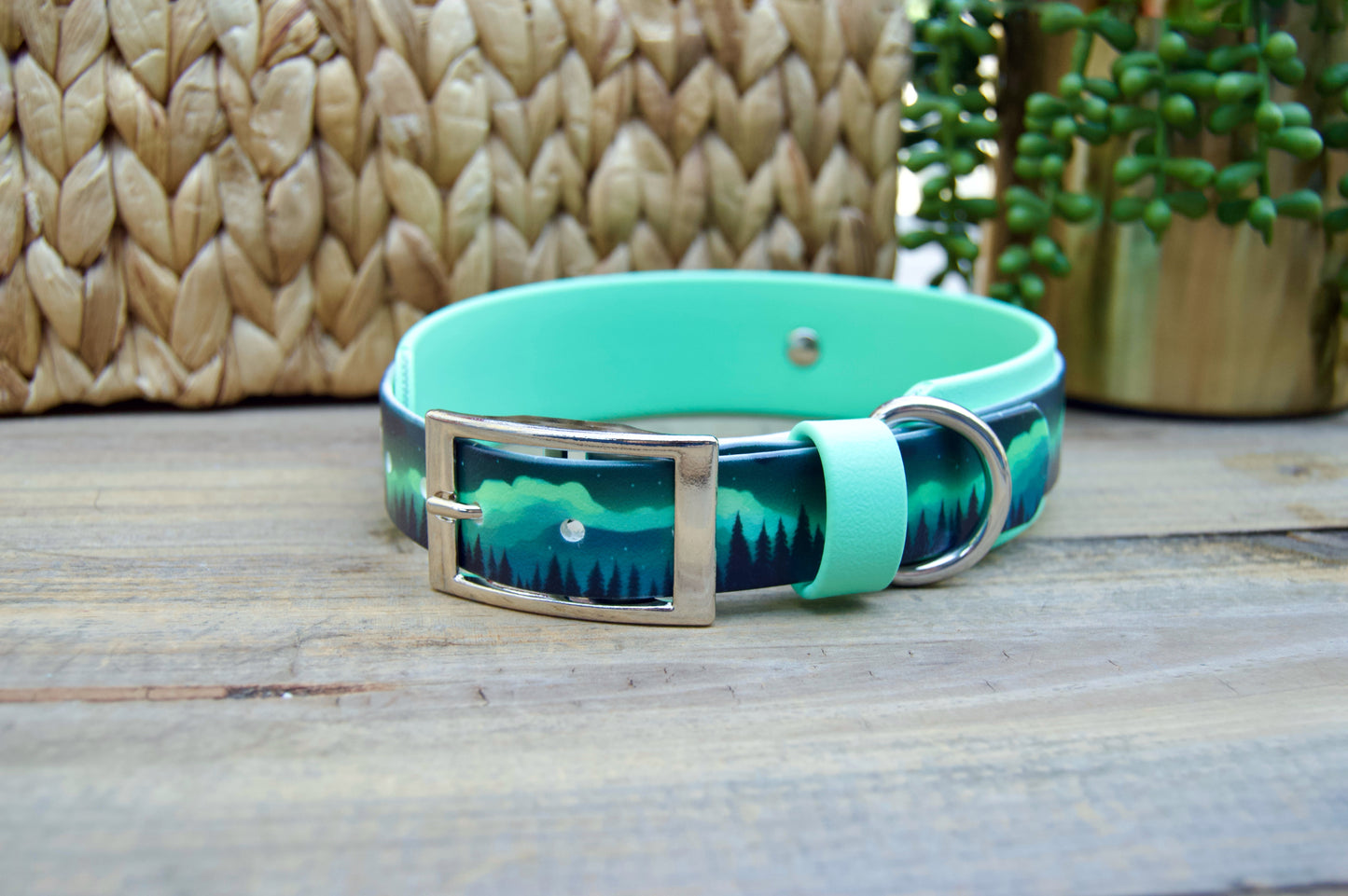 Northern Lights: Printed Double Layer Biothane Dog Collar