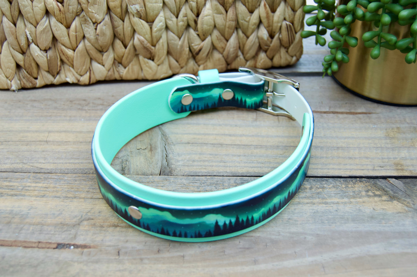 Northern Lights: Printed Double Layer Biothane Dog Collar