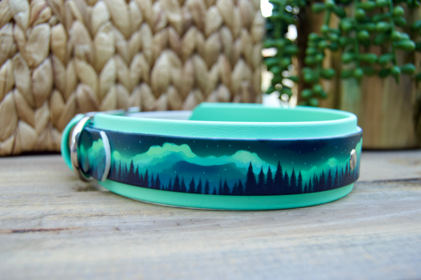 Northern Lights: Printed Double Layer Biothane Dog Collar