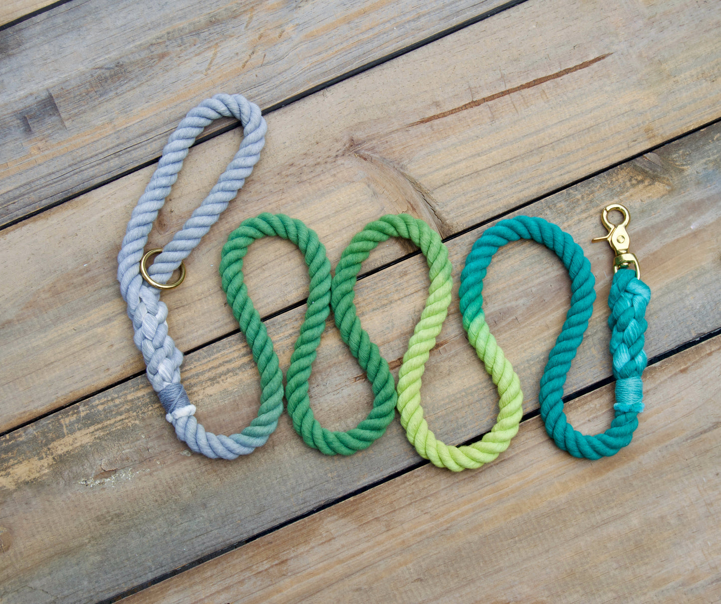 JEWEL: Grey, Olive, Lime, and Teal Rope Dog Leash