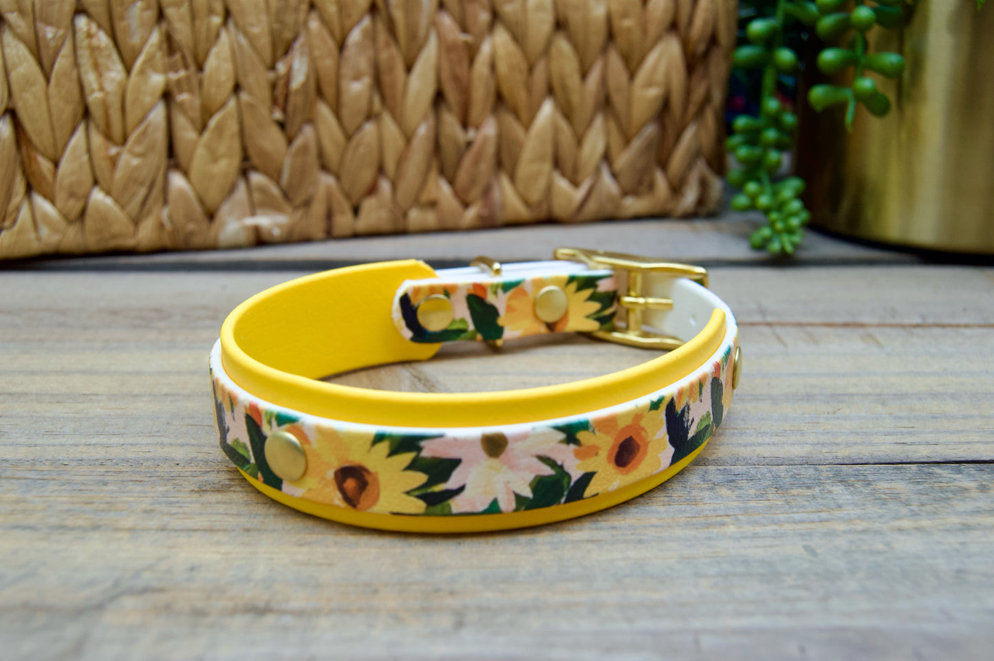 Sunflower: Mini Printed Double Layer Biothane Dog Collar