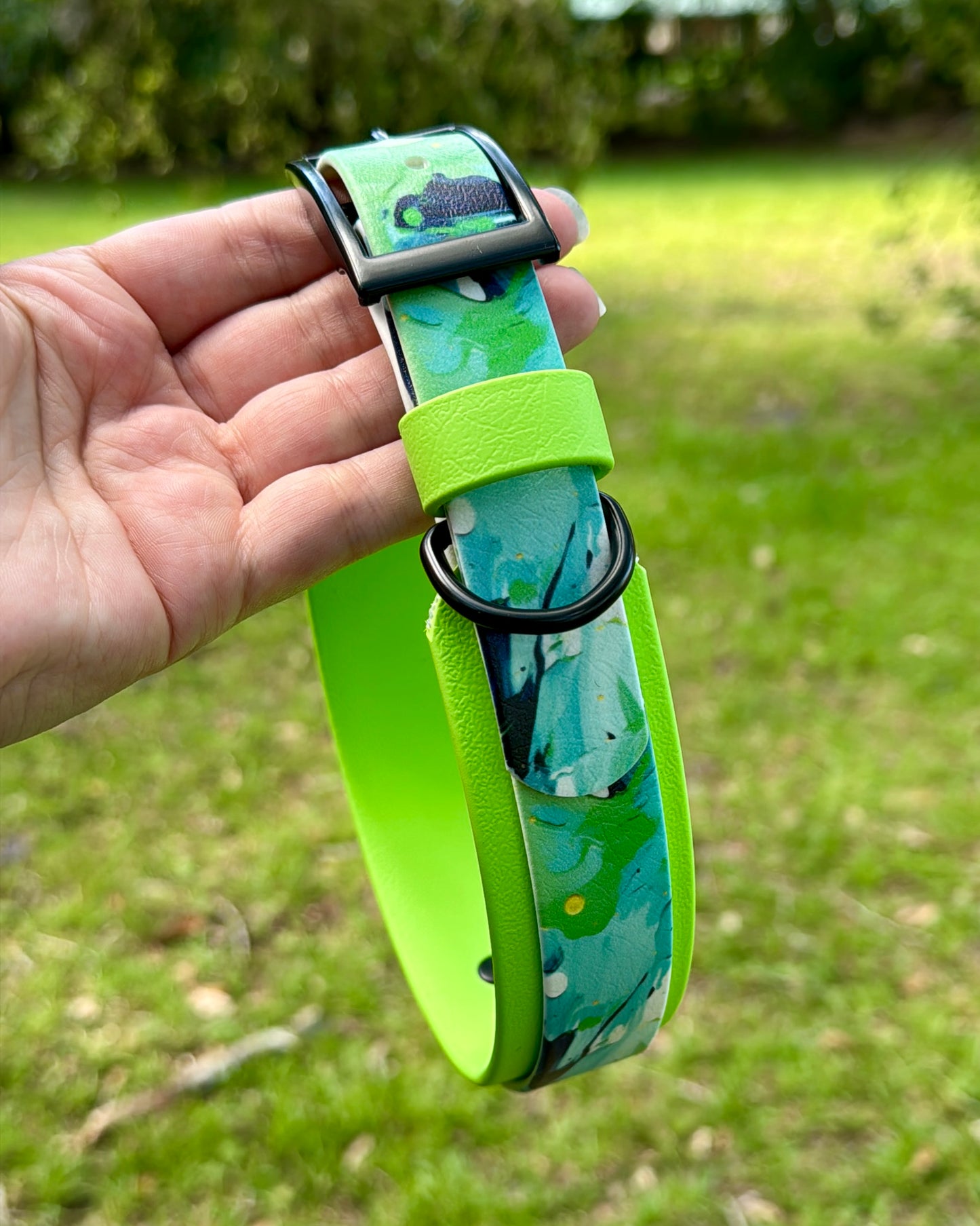 Lime Swirl: Printed Double Layer Biothane Dog Collar