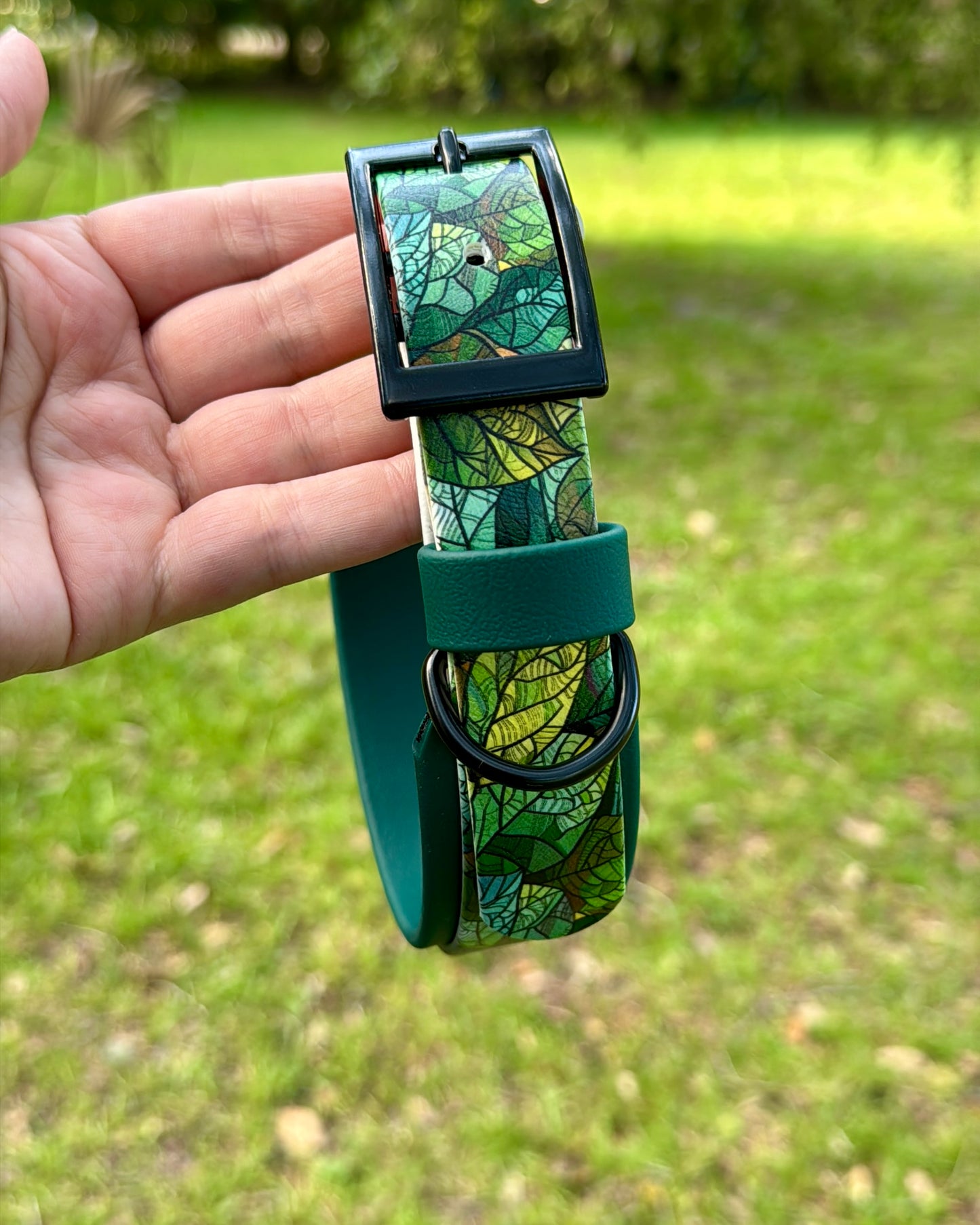 Stained Glass Leaves: Printed Double Layer Biothane Dog Collar
