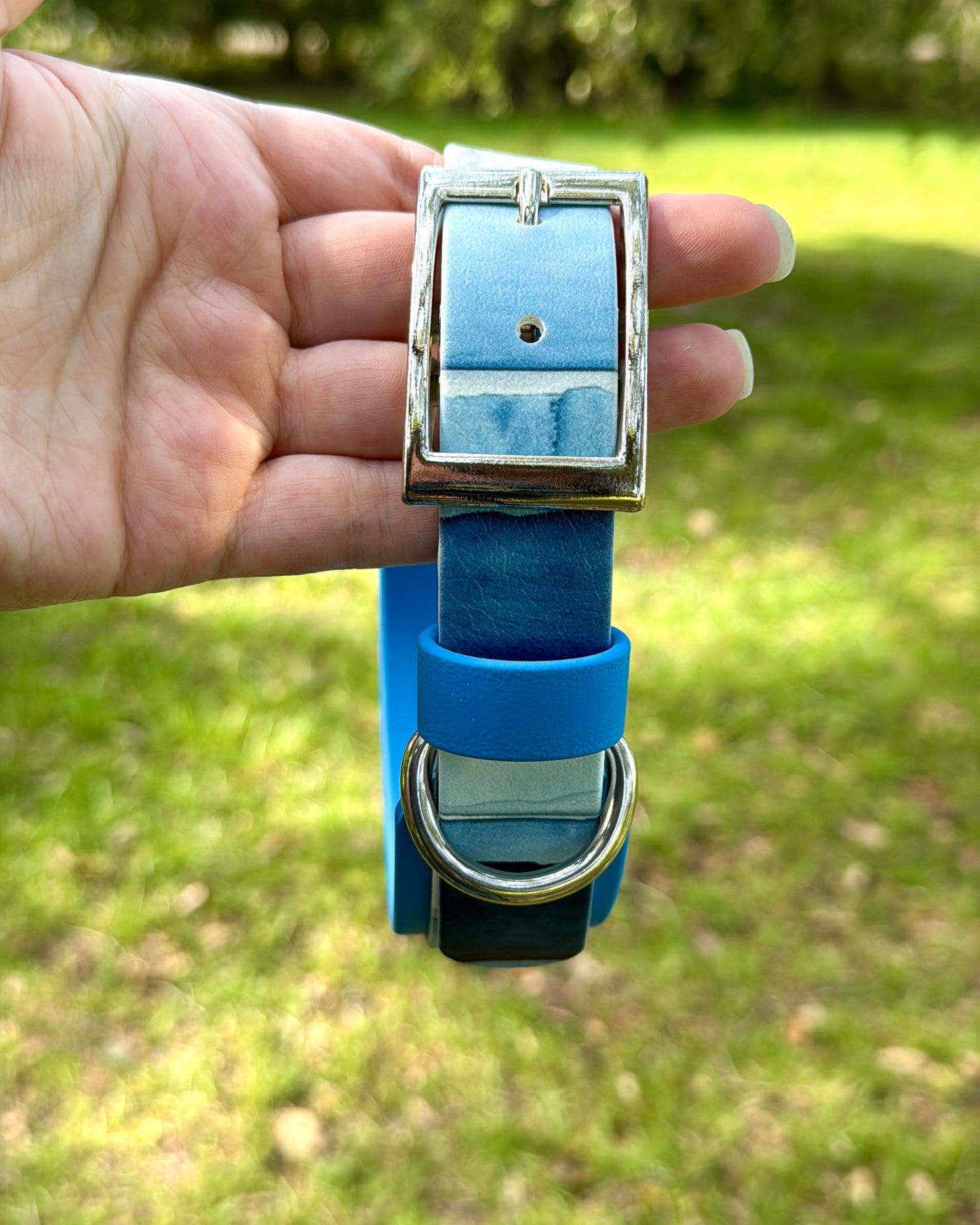 Blue Stripes: Printed Double Layer Biothane Dog Collar