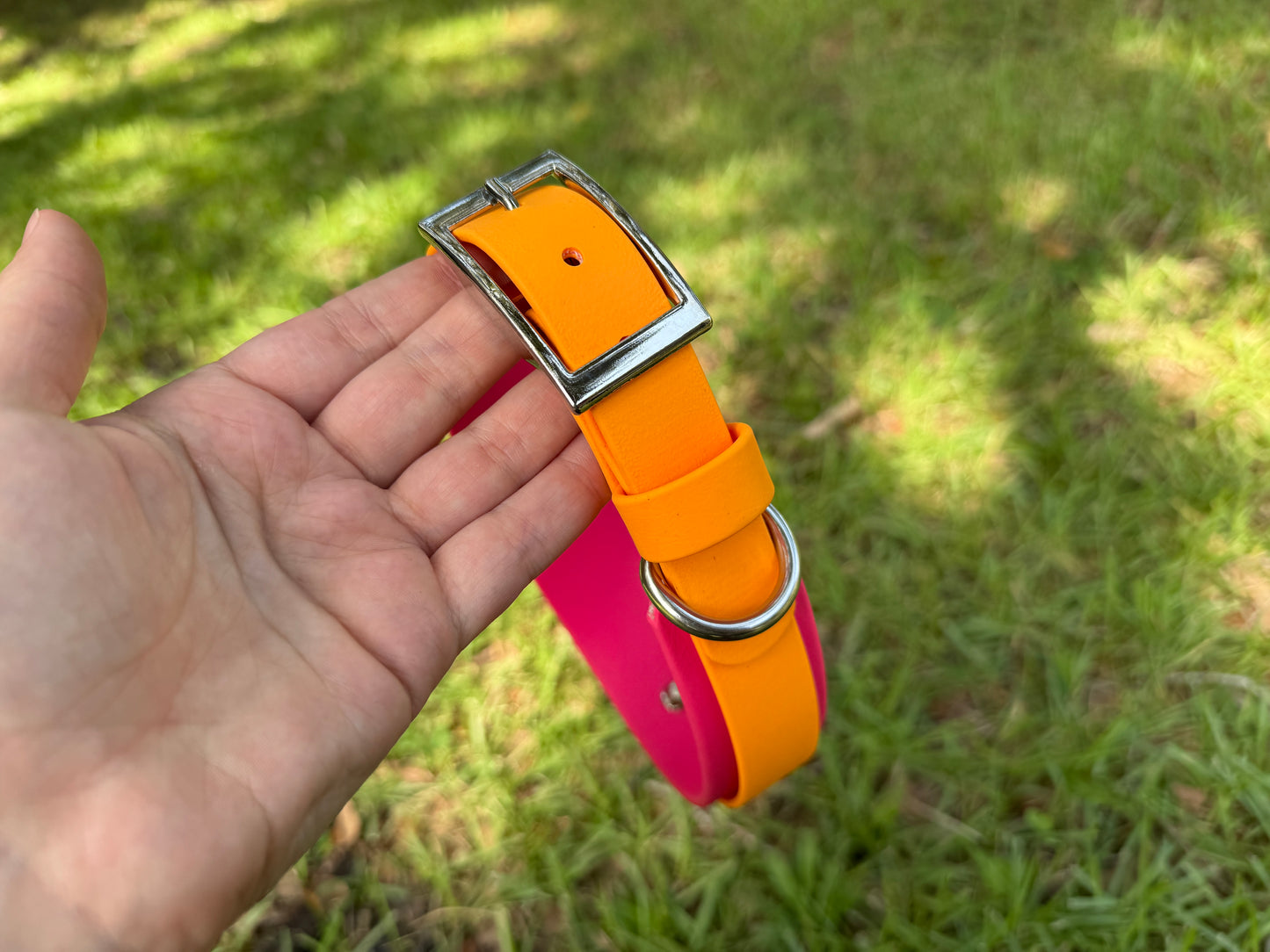 RTS 16-19 INCH Tangerine and Raspberry Double Layer Biothane Dog Collar