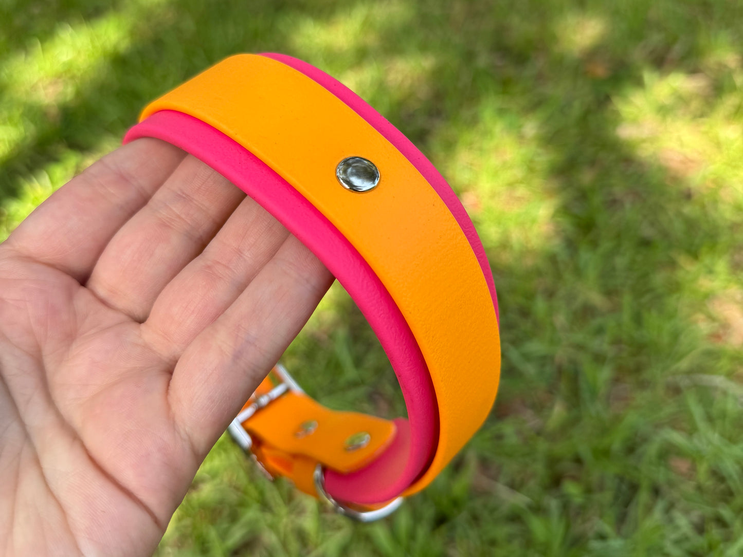 RTS 16-19 INCH Tangerine and Raspberry Double Layer Biothane Dog Collar